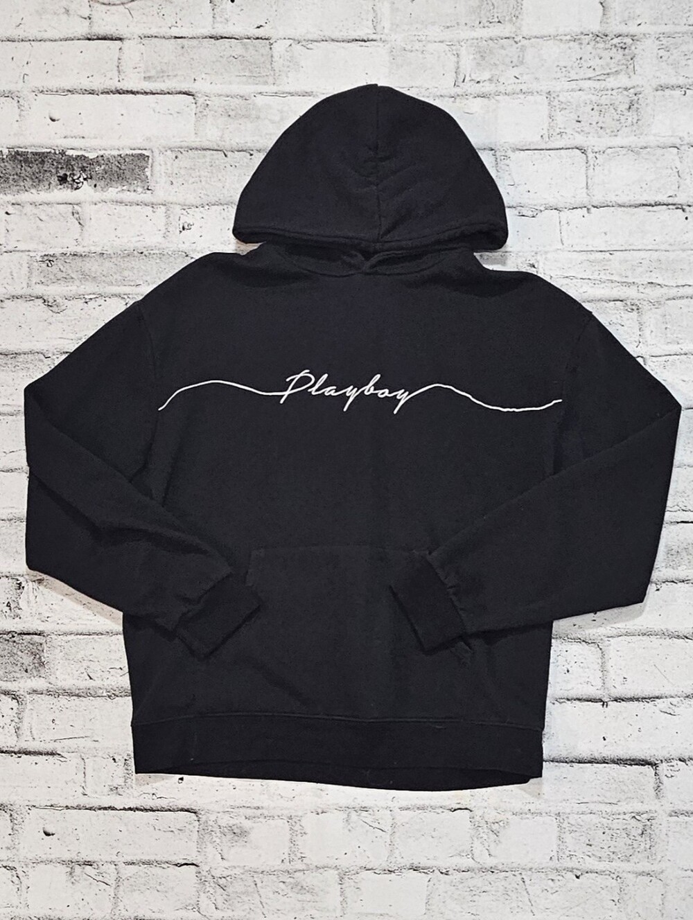 Playboy Black Pullover Hoodie Bunny Logo Script Graphic Sweatshirt XL